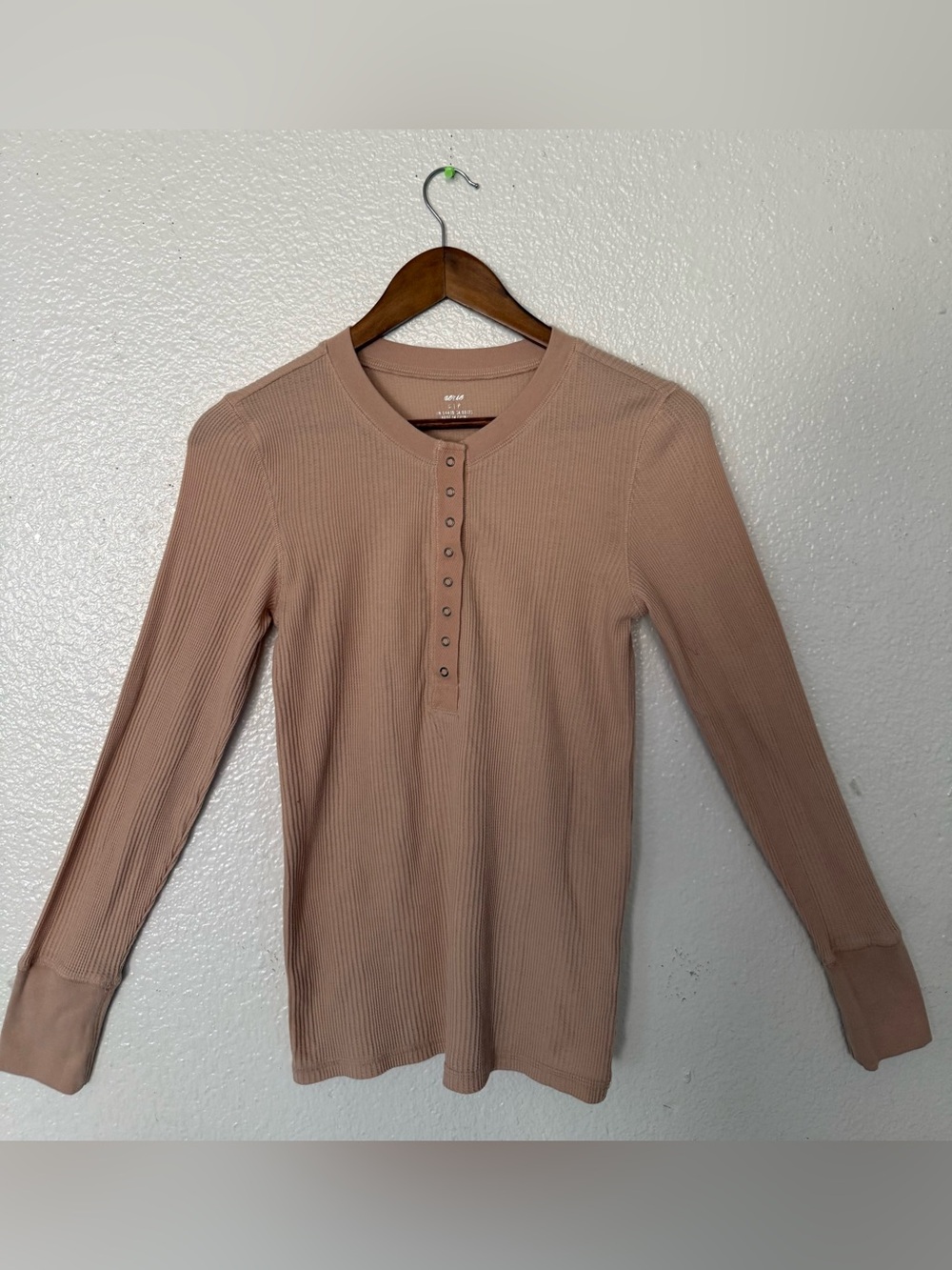 aerie Ribbed Henley Long Sleeve Top in Dusty Mauve women’s size S/P